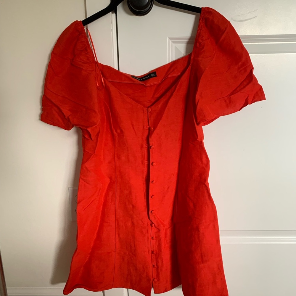 NWOT Zara Red Puffy Sleeve A Line Dress